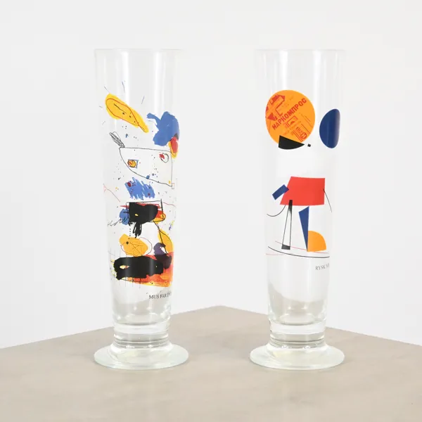 Lasse Åberg, ölglas, 2st, musmotiv, 1900-talets andra hälft.