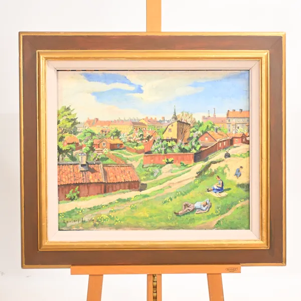 Lambert Lindberg (1886-1967) stadsvy, olja på duk, signerad.