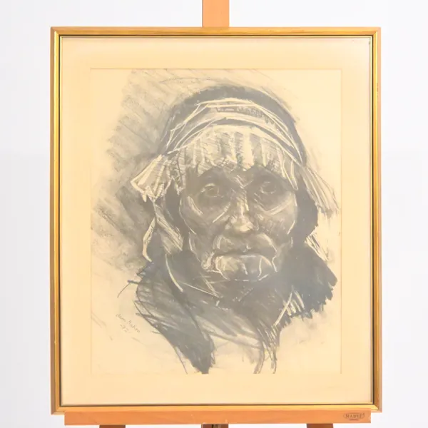Lars Matson (1933-1994) porträtt, kolteckning, signerad.