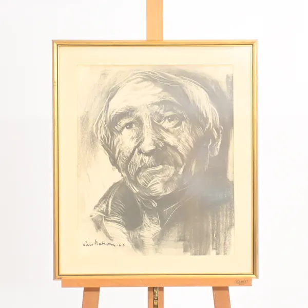 Lars Matson (1933-1994) porträtt, kolteckning, signerad.