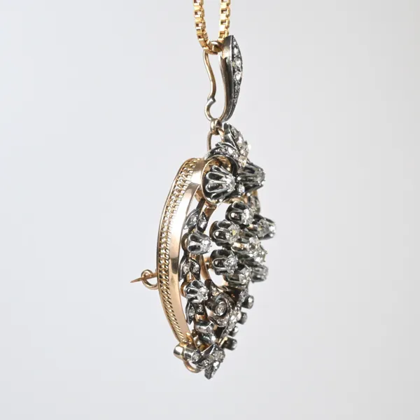 Brosch/hänge, diamanter, 18k guld, omkring år 1900.