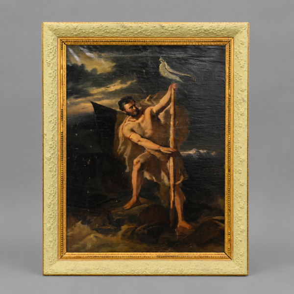 Okänd konstär, man i stormigt kustlandskap, olja på duk, 1800-tal.
