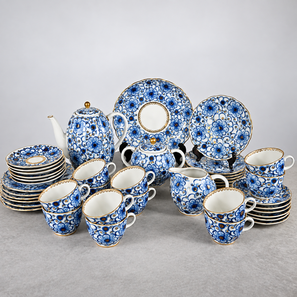 Kaffeservis, 40 delar, "Winding Twig", Lomonsov, Ryssland, 1900-tal.