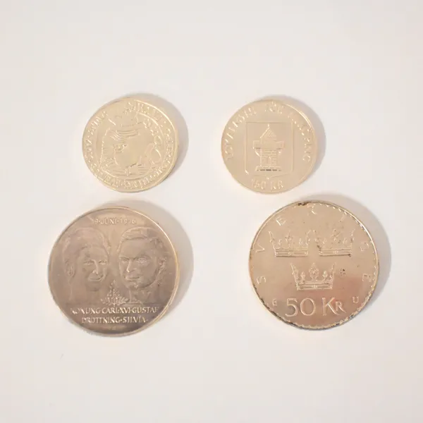 Mynt, 4st, sterlingsilver.