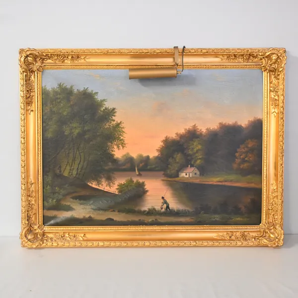 Okänd konstnär, flodlandskap, olja på duk, 1800-tal.