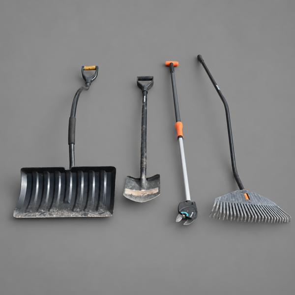 Trädgårdsredskap, 4 delar, Gardena och Fiskars, 2000-tal.