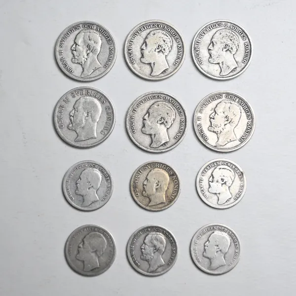 Mynt, 12st, 1kr & 2kr, Oscar II, 80%.