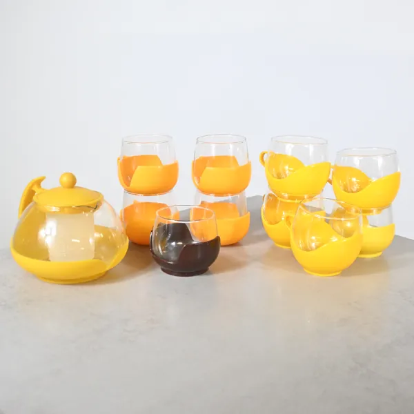 Kaffeservis, 11 delar, glas och plast, 1970-tal.