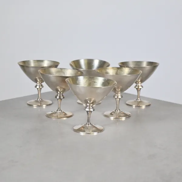 Cocktailglas, 6st, nysilver, GAB, 1900-talets andra hälft.