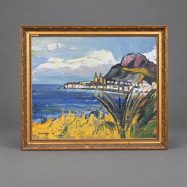 Harry Sahlin (1905-1990) kustlandskap, olja på pannå, signerad.