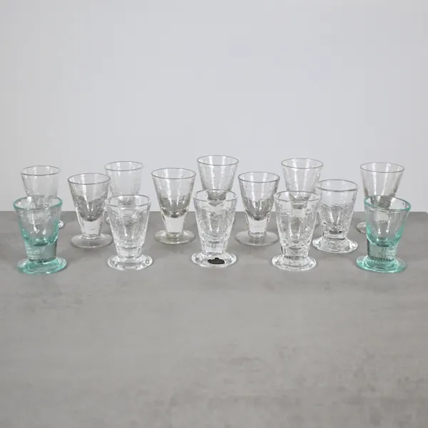 Snapsglas, 14st, Skansen, Stockholms Glasbruk, 1900-tal.