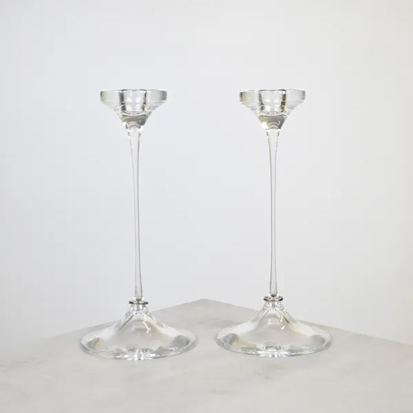 Efva Attling, ljusstakar, ett par, "Amor Vincit Omnia", glas & sterlingsilver, Orrefors.