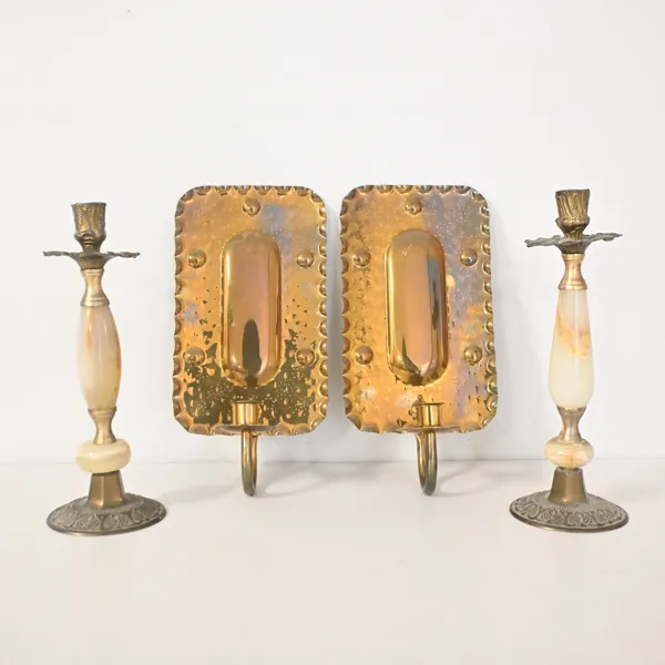 Ljusstakar och ljuslampetter, 4 delar, mässing, 1900-tal.