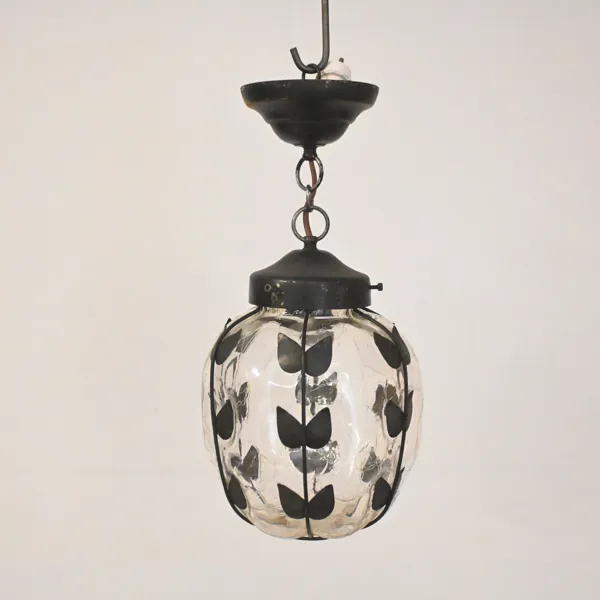 Taklampa, glas och smide, 1900-talets mitt.