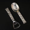 Evald Nielsen, kapsylöppnare och sked, sterlingsilver, Danmark.