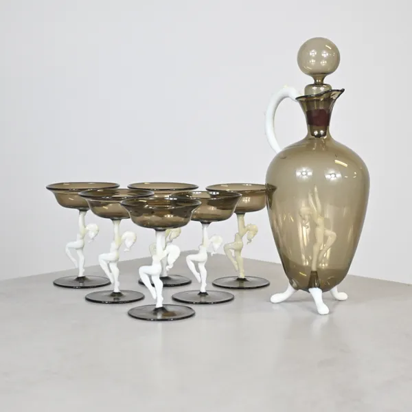 Fritz Lampl, karaff samt likörglas, 7 delar, Bimini Werkstätten, Österrike, 1920/30-tal