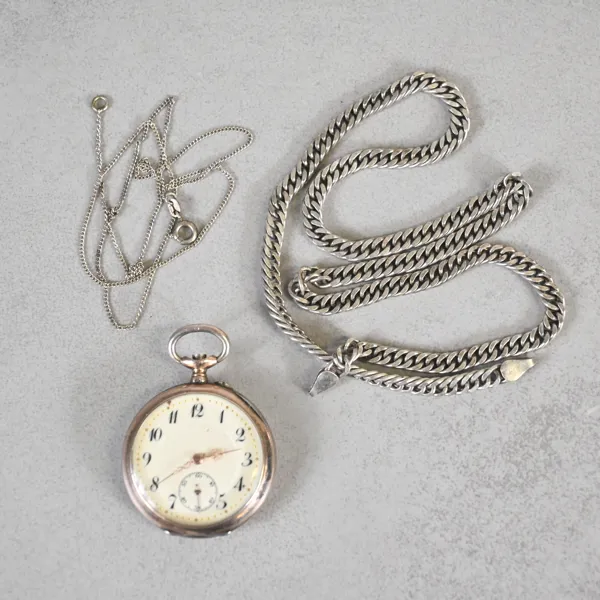 Halsband samt fickur, 3 delar, silver, 1900-tal. 
