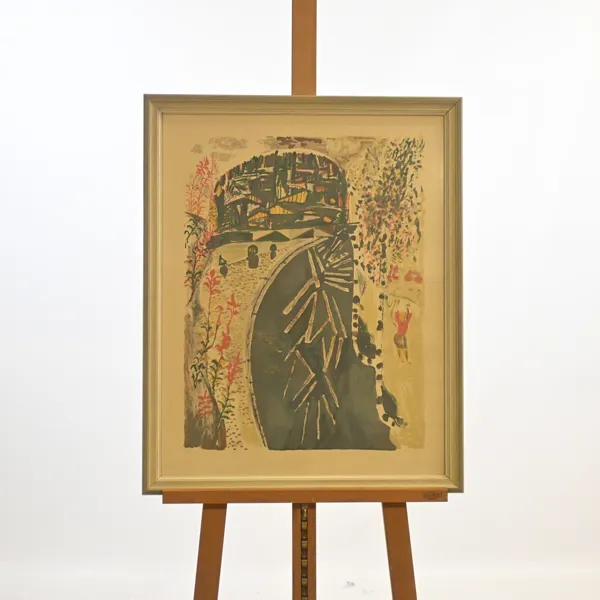 Sven X:et Erixson (1899-1970) "Timmerälven", färglitografi, signerad.