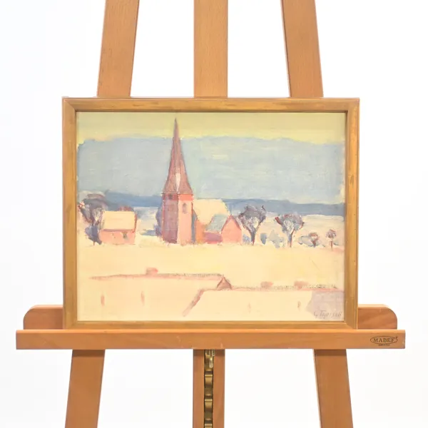 Gustaf Thorsell (1905-1989) Vy mot Vaksala kyrka, olja på duk, signerad.
