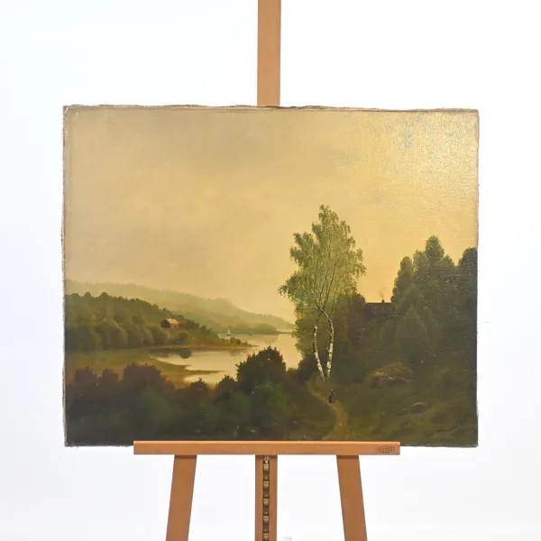 O. Kolthoff, landskap med sjö, olja på duk, 1889.
