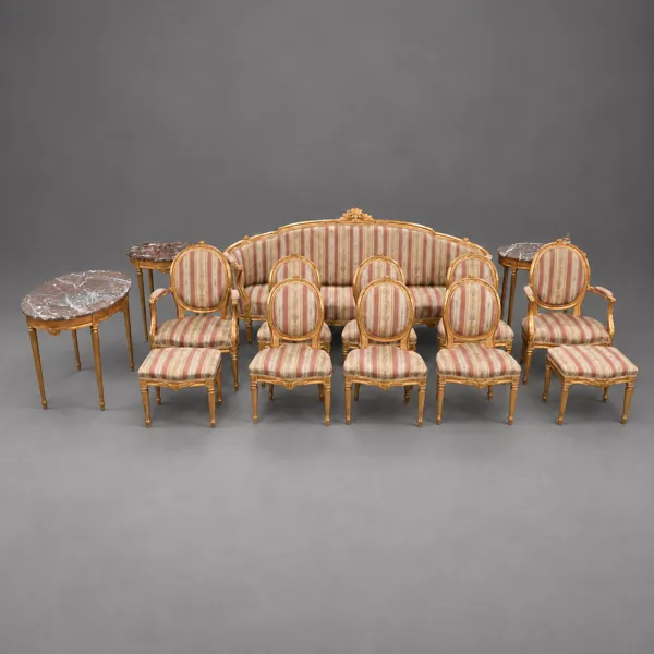 Salongsgrupp, 14 delar, gustaviansk stil, 1900-talets första hälft.