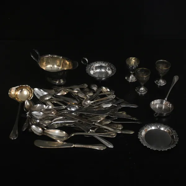 Nysilver, ett parti, ca 2kg, 18/1900-tal.
