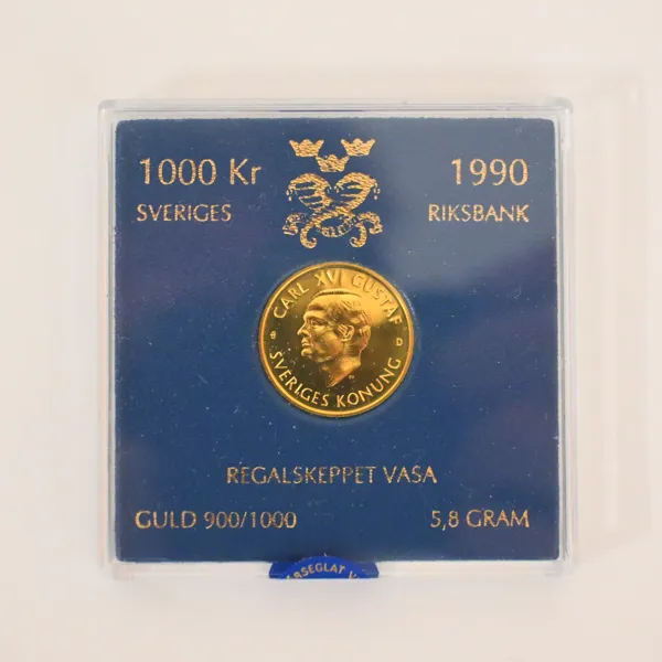 Guldmynt, 1000kr, Regalskeppet Vasa, 1990.