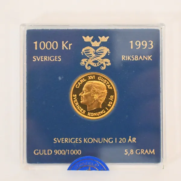 Guldmynt, 1000kr, Gustav III, 1993.