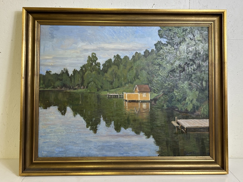 Olja på pannå signerad Albert Petri 1932 