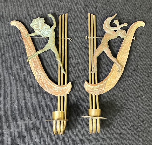  Ljuslampetter art Deco mässing/brons/trä