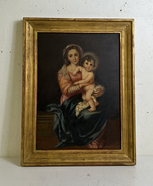 Olja på duk Madonna och barnet efter Murillo E Bianchini 