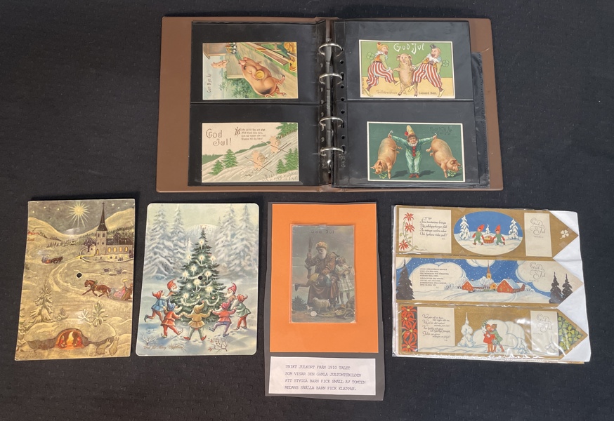 Äldre julkort  och Julkort i form av en grammofonskiva och ett unikt julkort från 1910- talet 