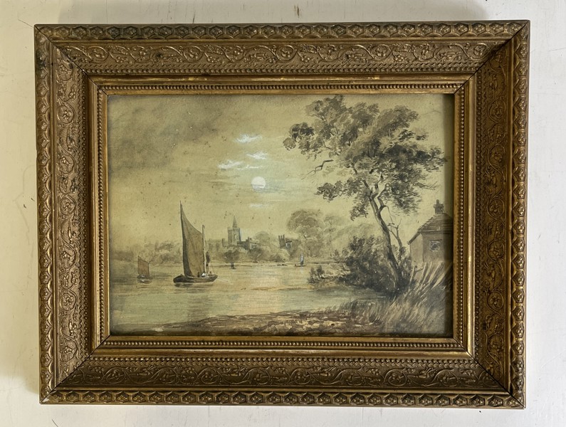 Tavla, akvarell/gouache 1800 tal England, från skottska gränsen
