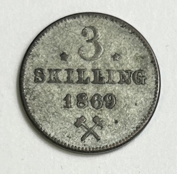 NORGE 3 Skilling 1869 Karl XV