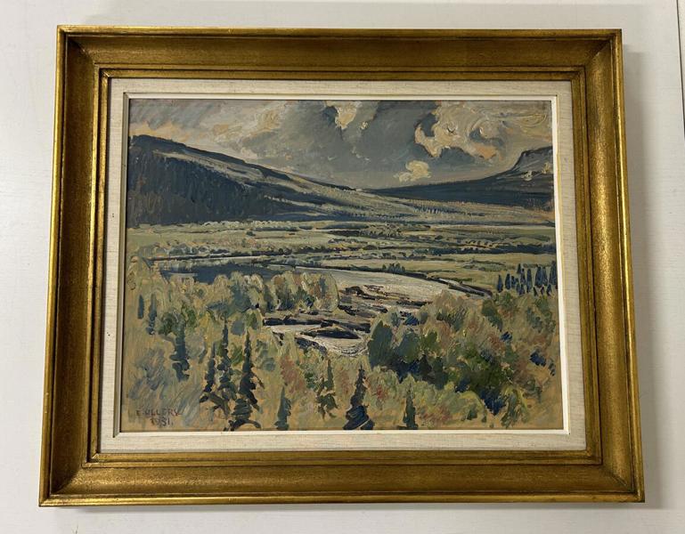 Edvin Ollers Olja på pannå, "höstdag i kvikkjokk" 54 x 42 cm