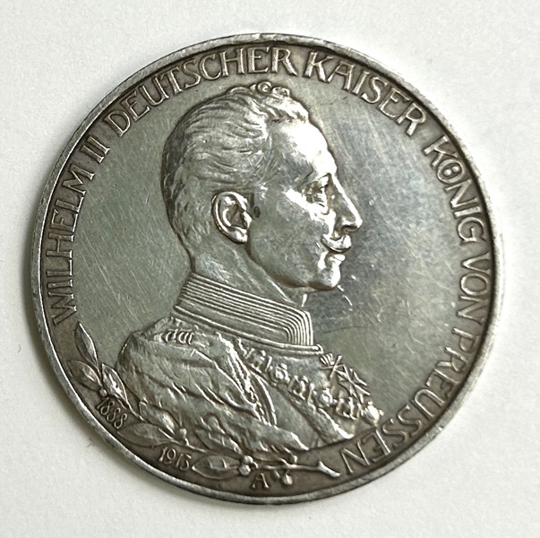 Tyskland 3 Mark 1913 Wilhelm II Silvermynt