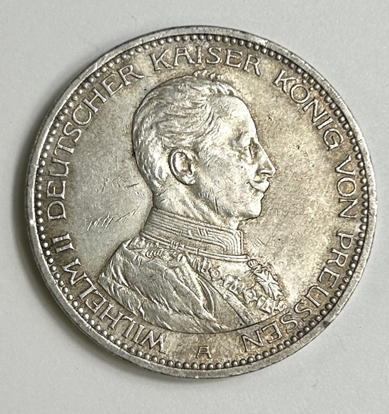 Tyskland 5 mark 1913 Wilhelm II Silvermynt