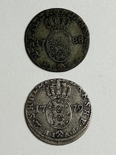 Danmark/Norge  2 Skilling 1779,2 Skilling 1788 Silvermynt