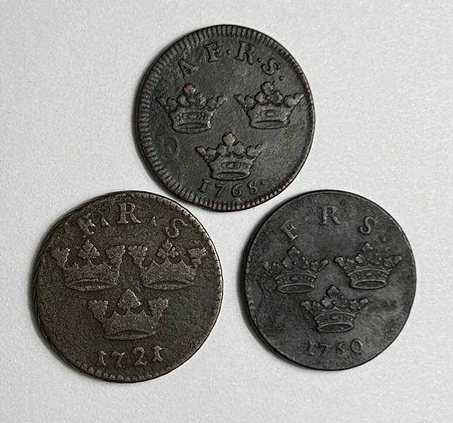 Sverige 1/2 Öre 1721,1 Öre 1750,1768
