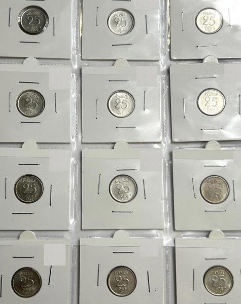 Sverige 12st 25 öringar Silver 2st 1952,53,54,55,56,2st 57,58,59,60,61 