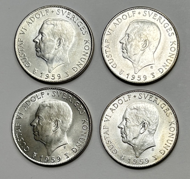 Sverige Gustav VI Adolf 4st 5kr 1959 Kvalite 0-UNC Silver