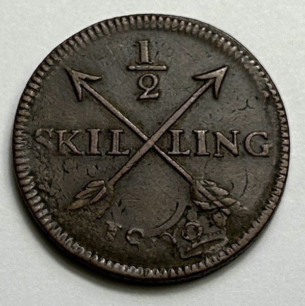 Sverige Gustav IV Adolf 1/2 Skilling 1802 Överpräglad på
1 öre SM 1749