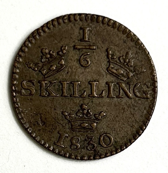 Sverige Karl XIV Johan 1/6 Skilling 1830 Kvalite 0 UNC