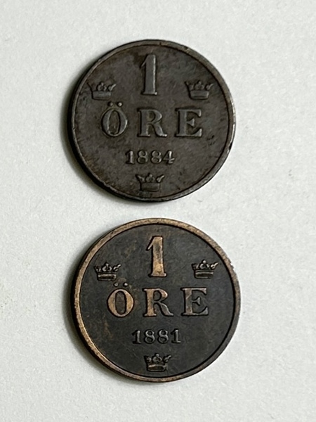 Sverige Oscar II 2st 1 öringar 1881 & 1884