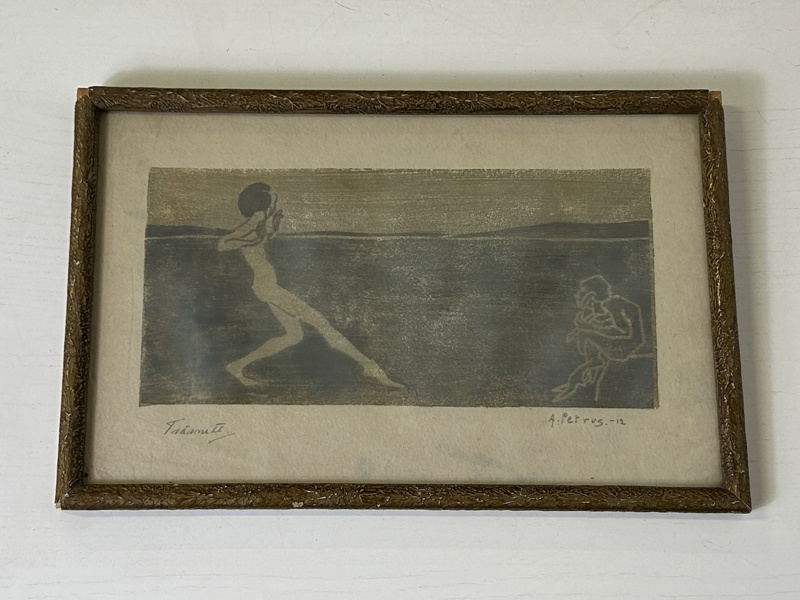 Anna Petrus träsnitt "Flickan och Pan", signerad och daterad 1912 (1886-1949)