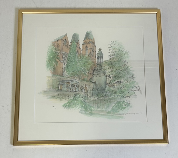Färglitografi signerad Jan Lundqvist Uppsala motiv 109/2507