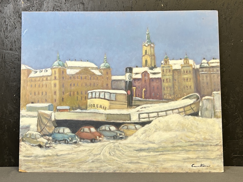 Olja på pannå signerad Gunnar Stålbrand Stockholmsmotiv 