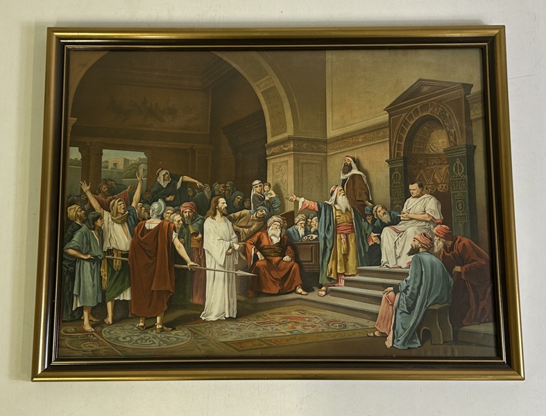 Mihály Munkácsy 1844-1900 "Kristus inför pilatus" Ungersk konstnär litografi, originalram med äldre glas, 