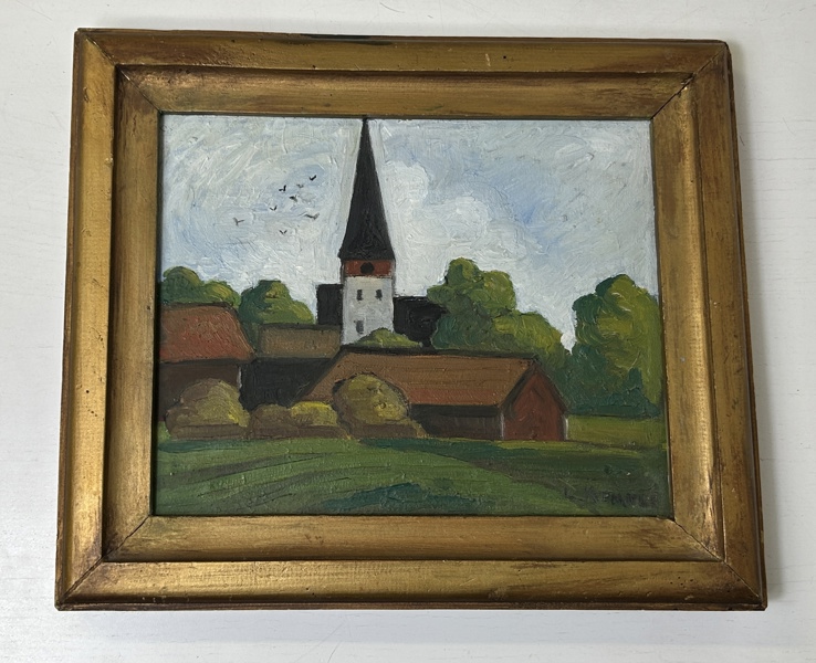 Lars Kemner signerad, olja på pannå Vaksala Kyrkan 