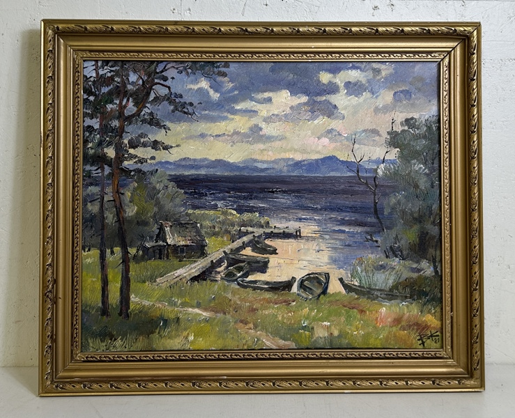 Olja på duk signerad W.I Kordubailo ”Vid sjön Reznas” 